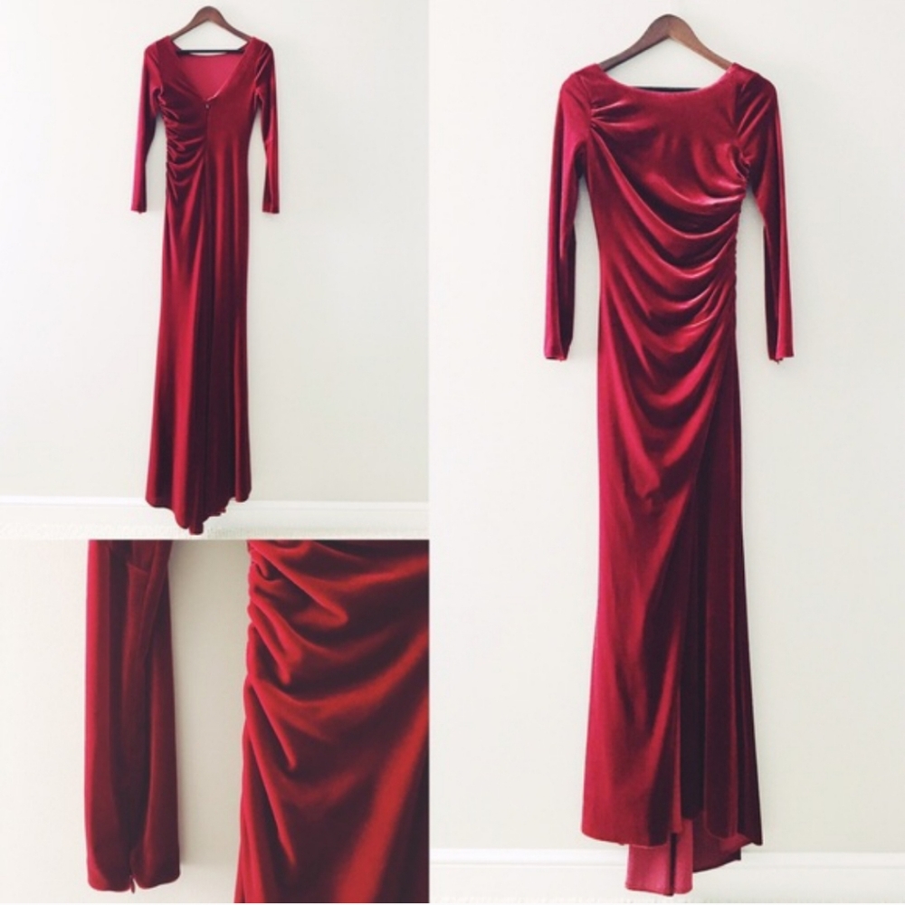 Badgley Mischka Red Velvet Gown (Prom, Engagement)